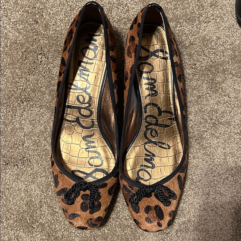 Sam Edelman Animal Real Cowhide Hair and Leather/ Print Flats with Black Accents